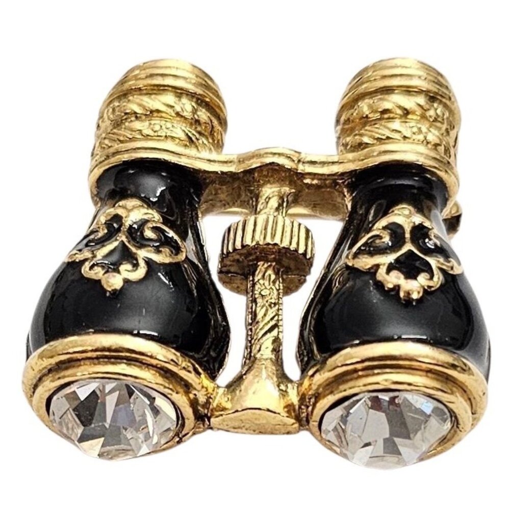 1928 Brand Opera Glasses Brooch Binoculars Clear Rhinestone Pin